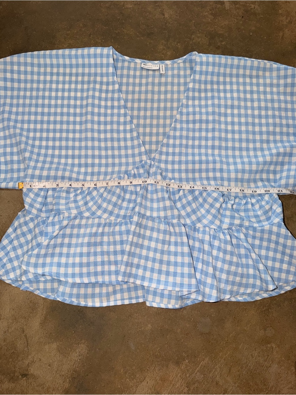 ASOS Blue Gingham Puff Sleeve Peplum Blouse Size 4 Oversized Cottagecore NWOT - Picture 6 of 11
